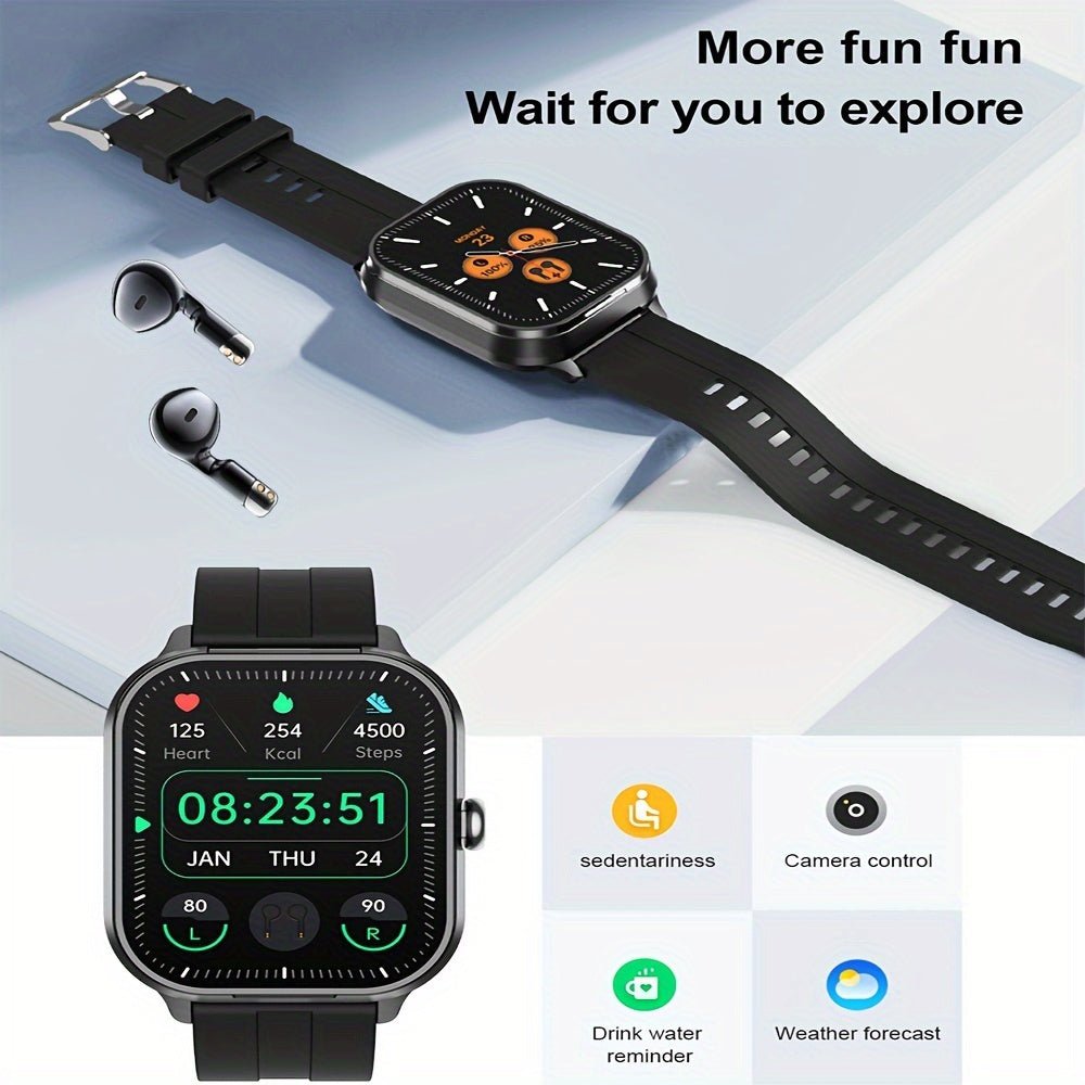 Cat Shop Boys - 2 In 1 Wireless Earphone Watch Answer/Make Calls Smart Call Watch With Earbuds For IPhone/Android Counting Steps, Calories, Distance Multiple Sports Modes Fashionable Men's Gift