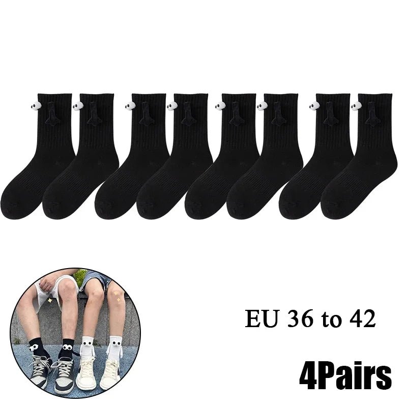 Cat Shop Boys - 2 Pairs Magnetic Socks with Hands Women Men Fashion Black White Funny Cute Cartoon Eyes Couple Mid - tube Socks for Gifts