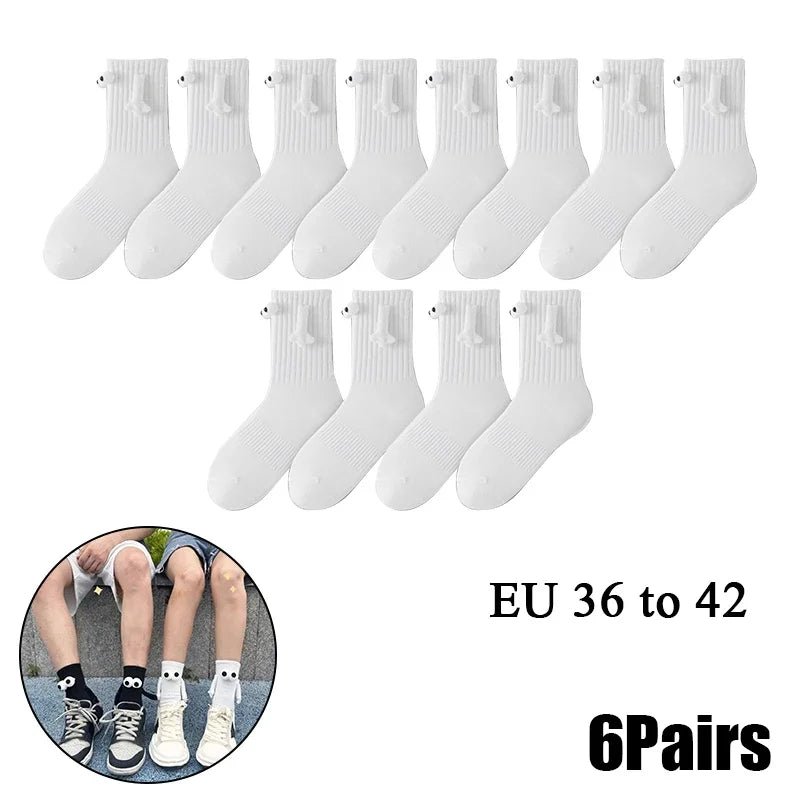 Cat Shop Boys - 2 Pairs Magnetic Socks with Hands Women Men Fashion Black White Funny Cute Cartoon Eyes Couple Mid - tube Socks for Gifts