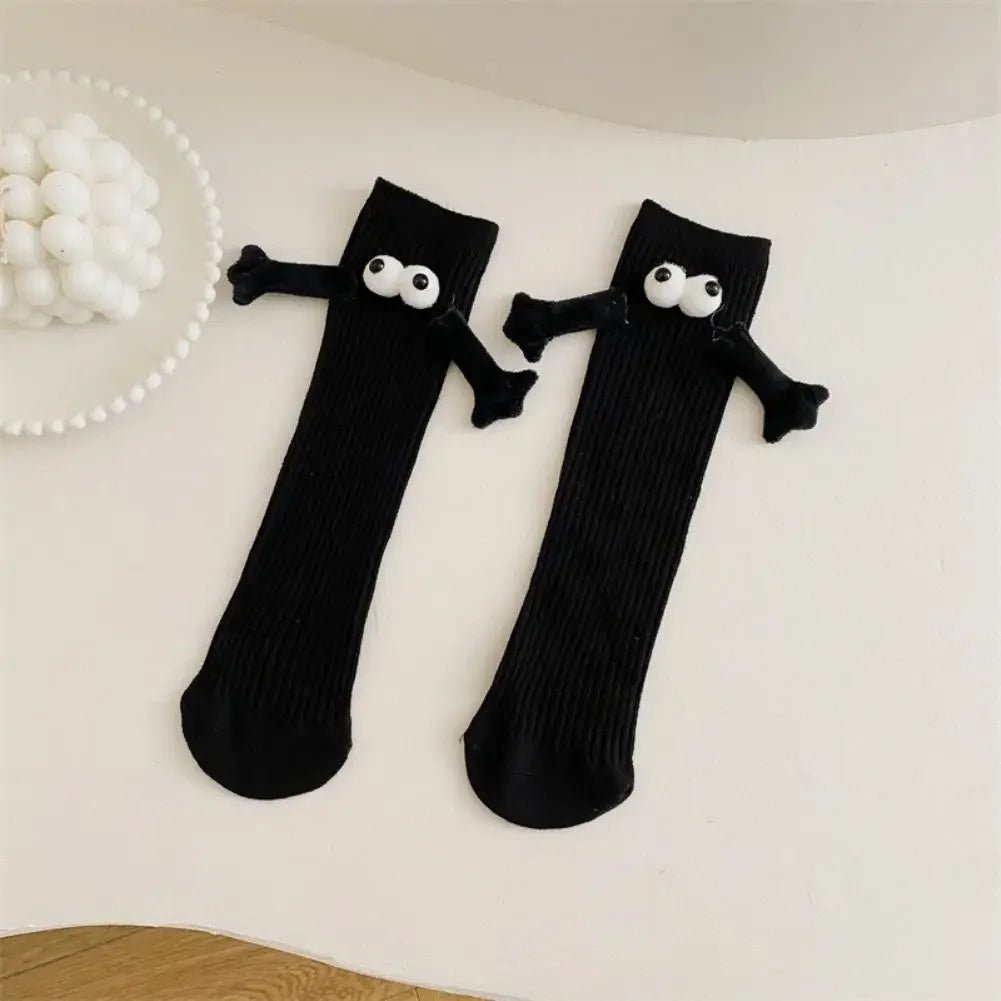 Cat Shop Boys - 2 Pairs Magnetic Socks with Hands Women Men Fashion Black White Funny Cute Cartoon Eyes Couple Mid - tube Socks for Gifts