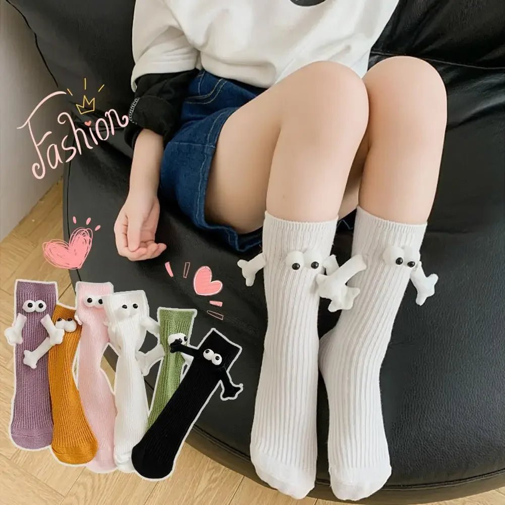 Cat Shop Boys - 2 Pairs Magnetic Socks with Hands Women Men Fashion Black White Funny Cute Cartoon Eyes Couple Mid - tube Socks for Gifts