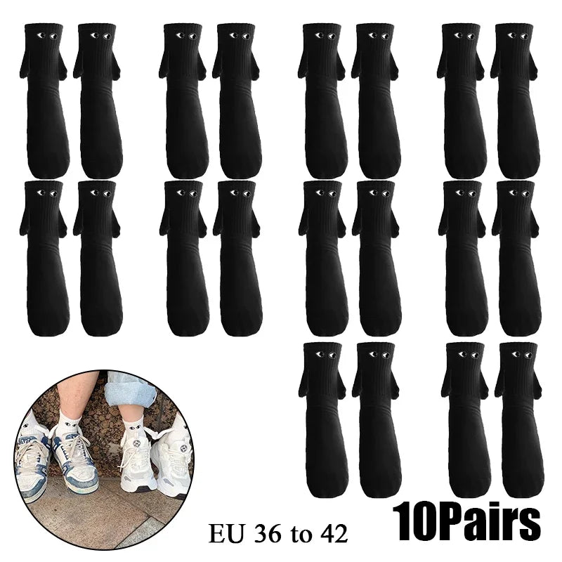 Cat Shop Boys - 2 Pairs Magnetic Socks with Hands Women Men Fashion Black White Funny Cute Cartoon Eyes Couple Mid - tube Socks for Gifts