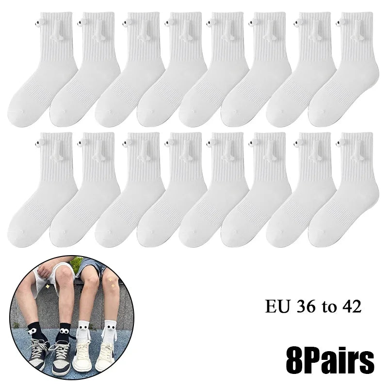 Cat Shop Boys - 2 Pairs Magnetic Socks with Hands Women Men Fashion Black White Funny Cute Cartoon Eyes Couple Mid - tube Socks for Gifts