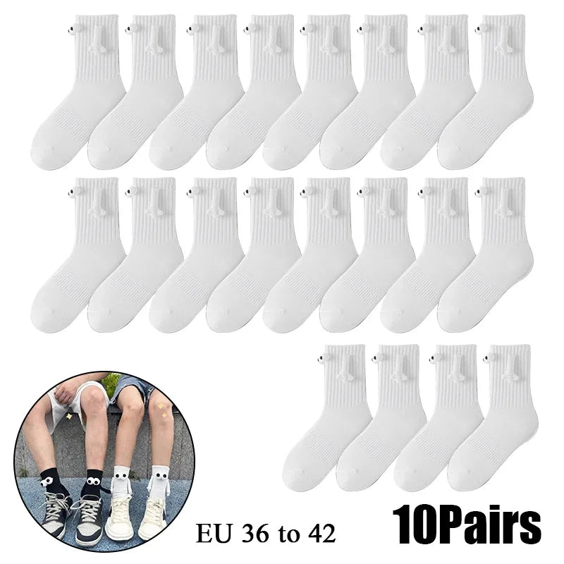 Cat Shop Boys - 2 Pairs Magnetic Socks with Hands Women Men Fashion Black White Funny Cute Cartoon Eyes Couple Mid - tube Socks for Gifts