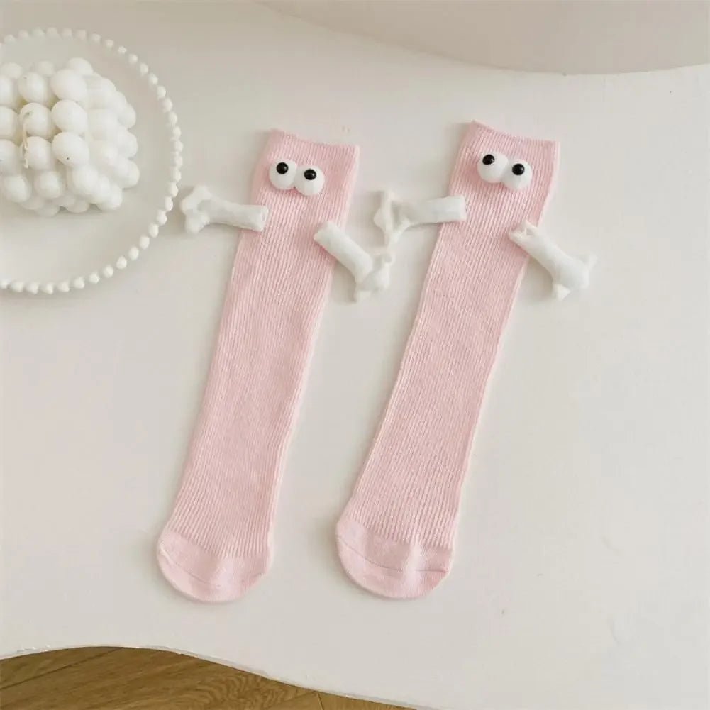 Cat Shop Boys - 2 Pairs Magnetic Socks with Hands Women Men Fashion Black White Funny Cute Cartoon Eyes Couple Mid - tube Socks for Gifts