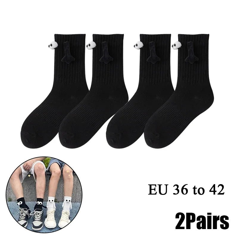 Cat Shop Boys - 2 Pairs Magnetic Socks with Hands Women Men Fashion Black White Funny Cute Cartoon Eyes Couple Mid - tube Socks for Gifts