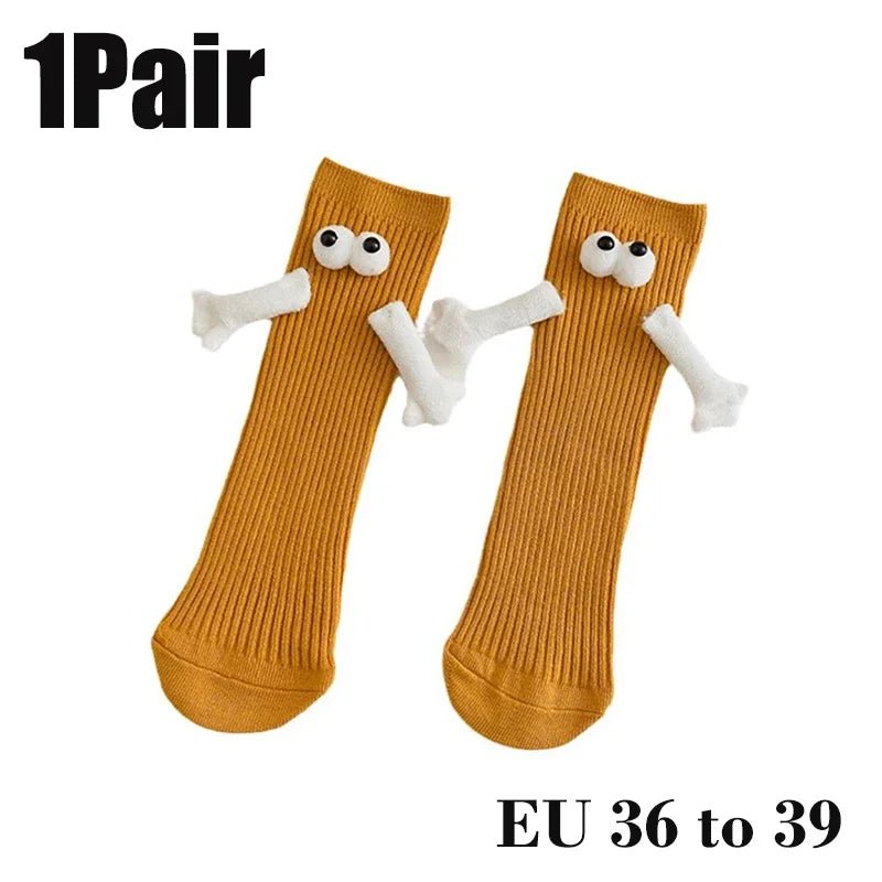 Cat Shop Boys - 2 Pairs Magnetic Socks with Hands Women Men Fashion Black White Funny Cute Cartoon Eyes Couple Mid - tube Socks for Gifts