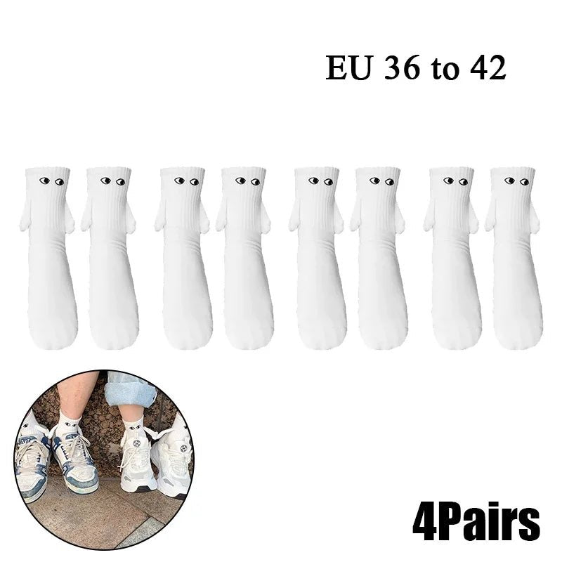 Cat Shop Boys - 2 Pairs Magnetic Socks with Hands Women Men Fashion Black White Funny Cute Cartoon Eyes Couple Mid - tube Socks for Gifts