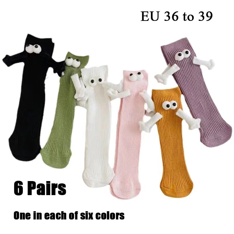 Cat Shop Boys - 2 Pairs Magnetic Socks with Hands Women Men Fashion Black White Funny Cute Cartoon Eyes Couple Mid - tube Socks for Gifts