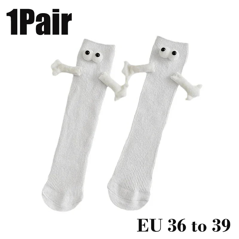 Cat Shop Boys - 2 Pairs Magnetic Socks with Hands Women Men Fashion Black White Funny Cute Cartoon Eyes Couple Mid - tube Socks for Gifts