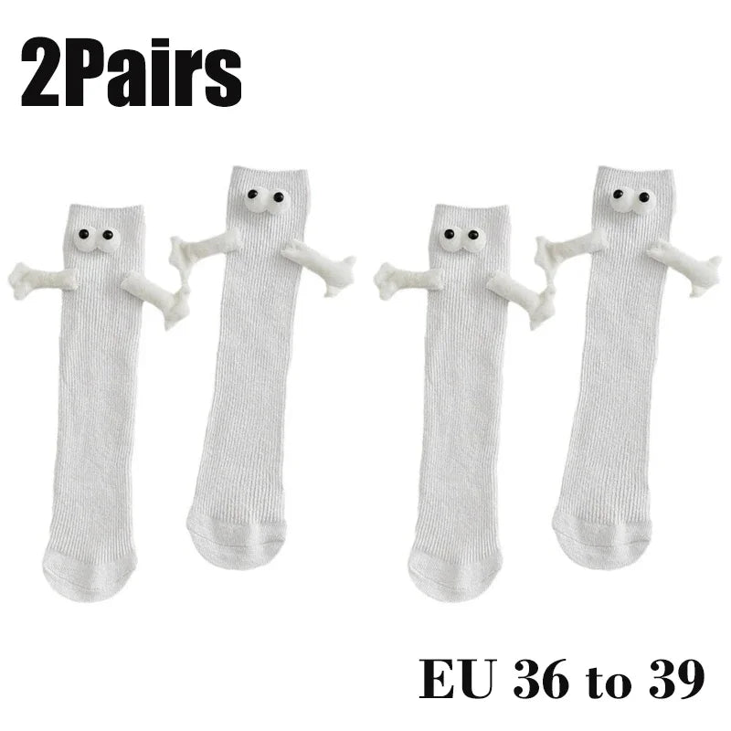 Cat Shop Boys - 2 Pairs Magnetic Socks with Hands Women Men Fashion Black White Funny Cute Cartoon Eyes Couple Mid - tube Socks for Gifts