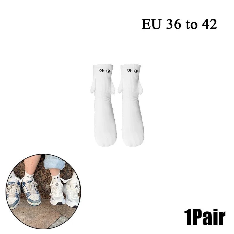 Cat Shop Boys - 2 Pairs Magnetic Socks with Hands Women Men Fashion Black White Funny Cute Cartoon Eyes Couple Mid - tube Socks for Gifts