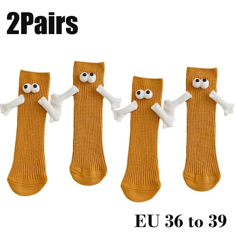 Cat Shop Boys - 2 Pairs Magnetic Socks with Hands Women Men Fashion Black White Funny Cute Cartoon Eyes Couple Mid - tube Socks for Gifts