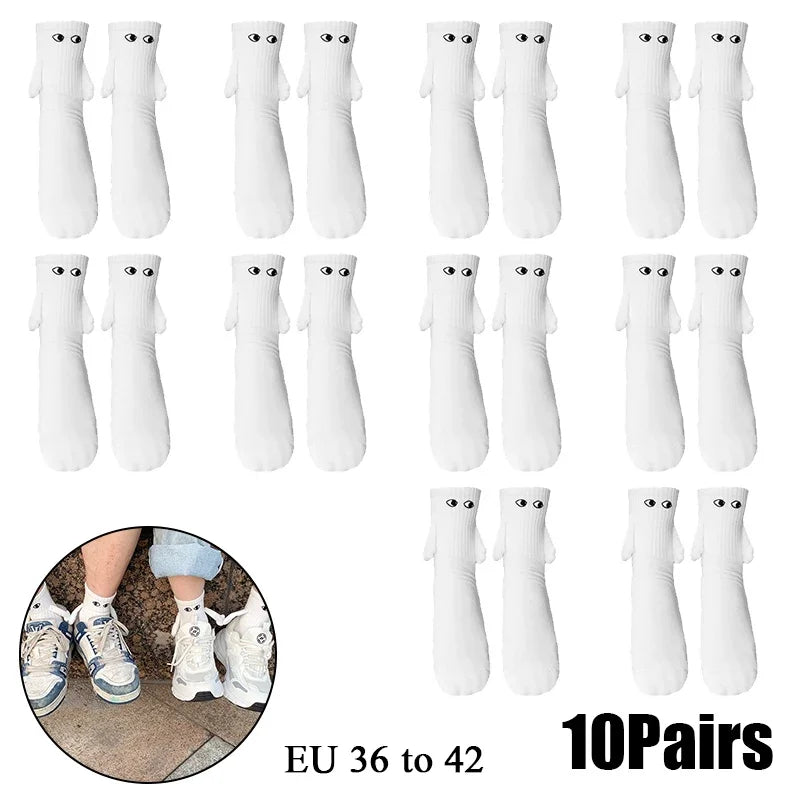 Cat Shop Boys - 2 Pairs Magnetic Socks with Hands Women Men Fashion Black White Funny Cute Cartoon Eyes Couple Mid - tube Socks for Gifts