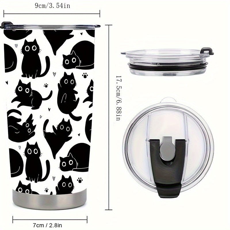 Cat Shop Boys - 20 oz Stainless Steel Insulated Travel Tumbler with Black Cat Design - Reusable, Wash - Only Cup without Electricity - Ideal Gift for Cat Lovers, Moms, Friends for Christmas, Birthdays, Valentine's Day