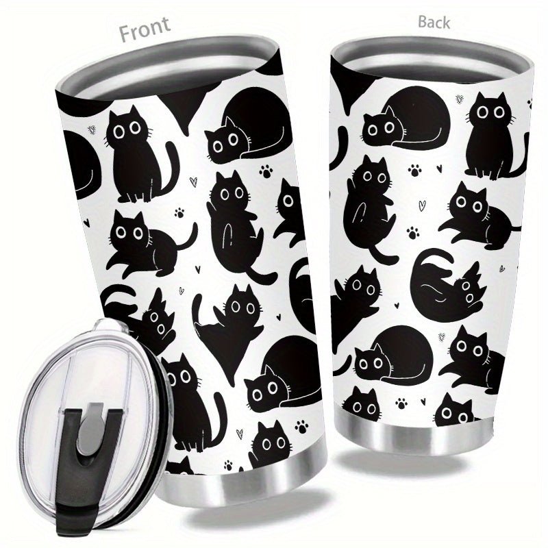 Cat Shop Boys - 20 oz Stainless Steel Insulated Travel Tumbler with Black Cat Design - Reusable, Wash - Only Cup without Electricity - Ideal Gift for Cat Lovers, Moms, Friends for Christmas, Birthdays, Valentine's Day