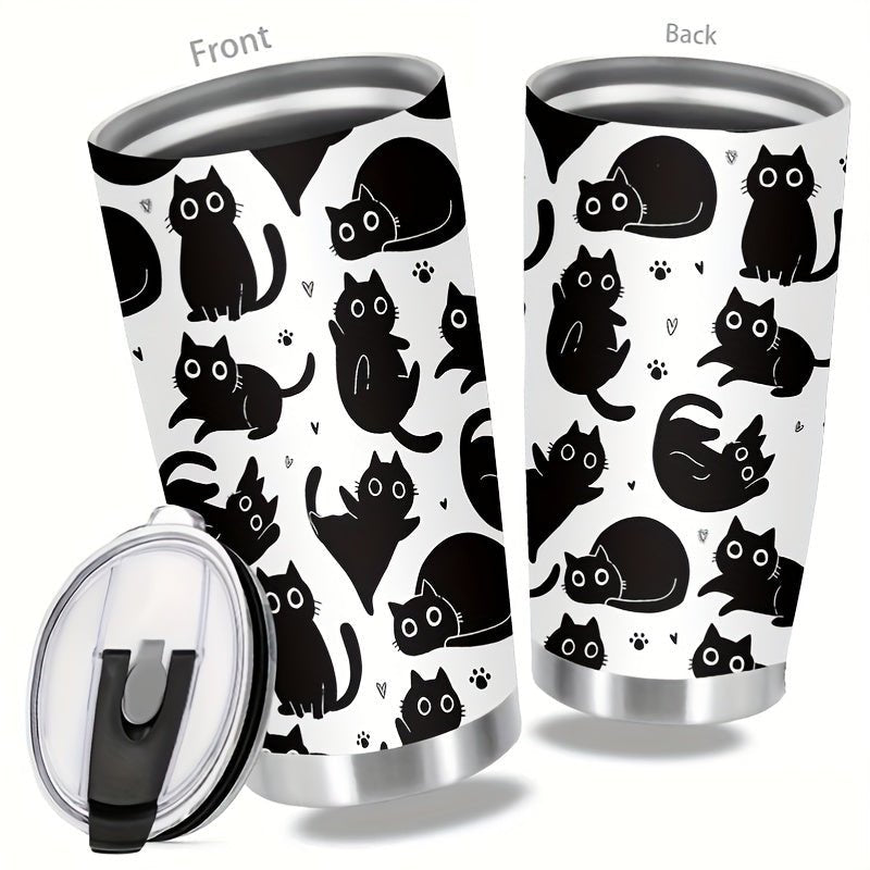 Cat Shop Boys - 20 oz Stainless Steel Insulated Travel Tumbler with Black Cat Design - Reusable, Wash - Only Cup without Electricity - Ideal Gift for Cat Lovers, Moms, Friends for Christmas, Birthdays, Valentine's Day