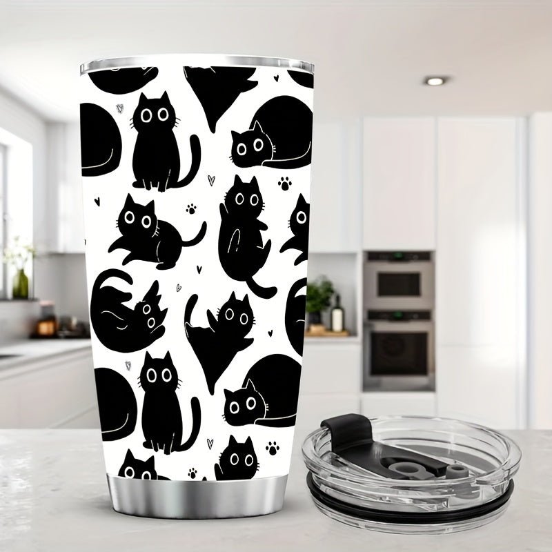 Cat Shop Boys - 20 oz Stainless Steel Insulated Travel Tumbler with Black Cat Design - Reusable, Wash - Only Cup without Electricity - Ideal Gift for Cat Lovers, Moms, Friends for Christmas, Birthdays, Valentine's Day