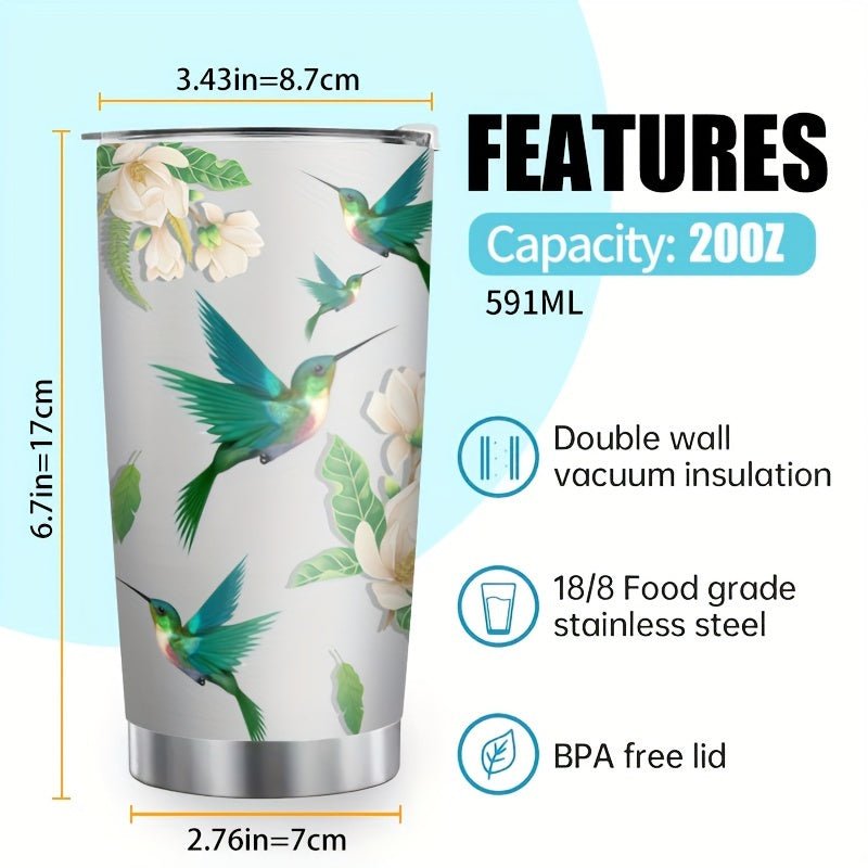 Cat Shop Boys - 20 oz Stainless Steel Reusable Insulated Tumbler with Hummingbird Design, BPA - Free Lid, Hand Wash Only, Multipurpose Coffee Mug, Gift for Friends and Family - 1PC