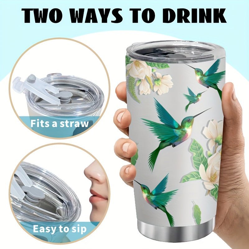 Cat Shop Boys - 20 oz Stainless Steel Reusable Insulated Tumbler with Hummingbird Design, BPA - Free Lid, Hand Wash Only, Multipurpose Coffee Mug, Gift for Friends and Family - 1PC