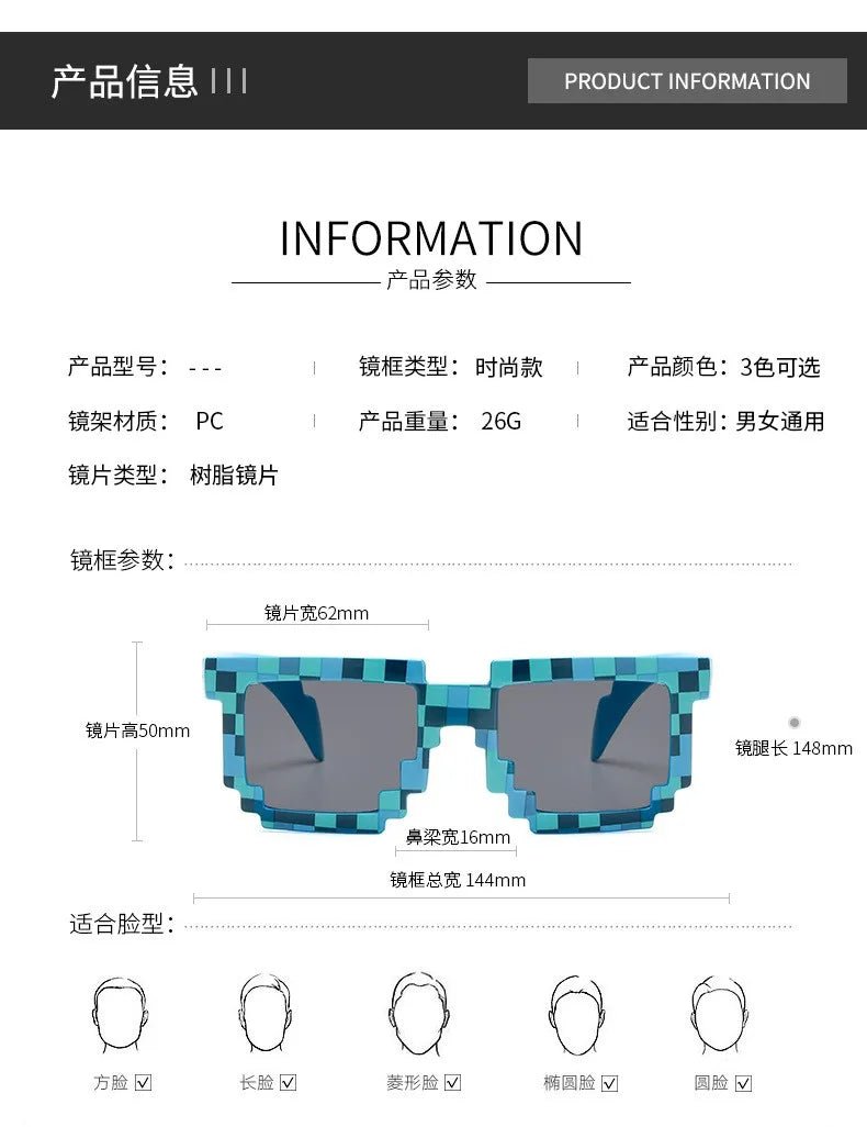 Cat Shop Boys - 2021 New fashion Sun Glasses Hot Sale Sunglasses Creeper Glasses Novelty Mosaic Funny Goggles Boys Girls Pixel Eyewear