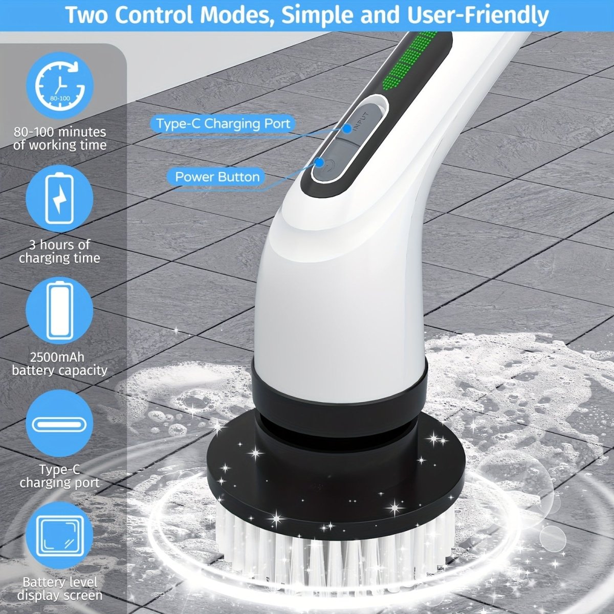 Cat Shop Boys - 2024 Electric Spin Scrubber, Dual Adjustable Speeds Cordless Electric Scrubber For Cleaning, Adjustable & Detachable Handle Shower Scrubber With 7 Replaceable Brush Heads For Floor, Bathroom, Tub, Tile