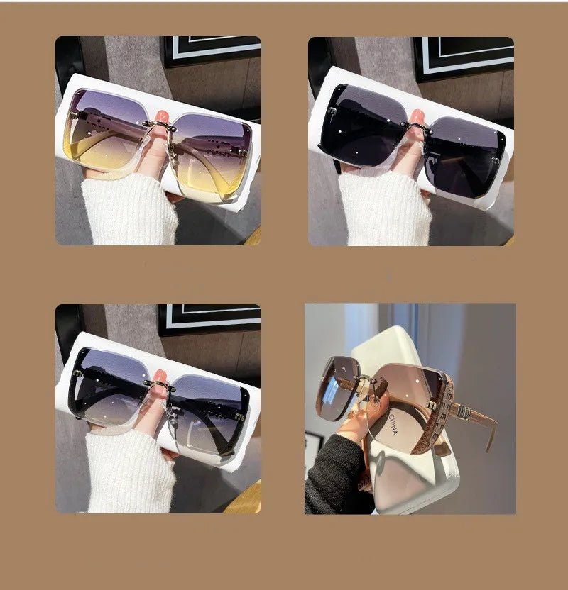 Cat Shop Boys - 2024 new fashion trimmed sunglasses half frame high quality trend simple sunglasses for women with fine glitter(DS - 1002)