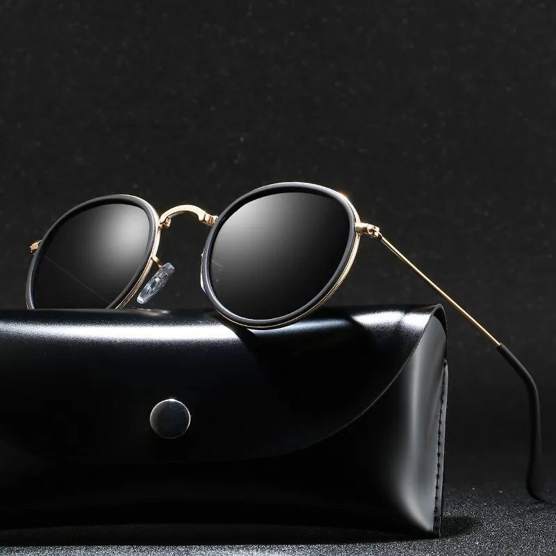 Cat Shop Boys - 2024 Round Polarization Sunglasses Men Polarization Sun Glasses Women Metal Frame Black Lens Eyewear Driving Goggles UV400