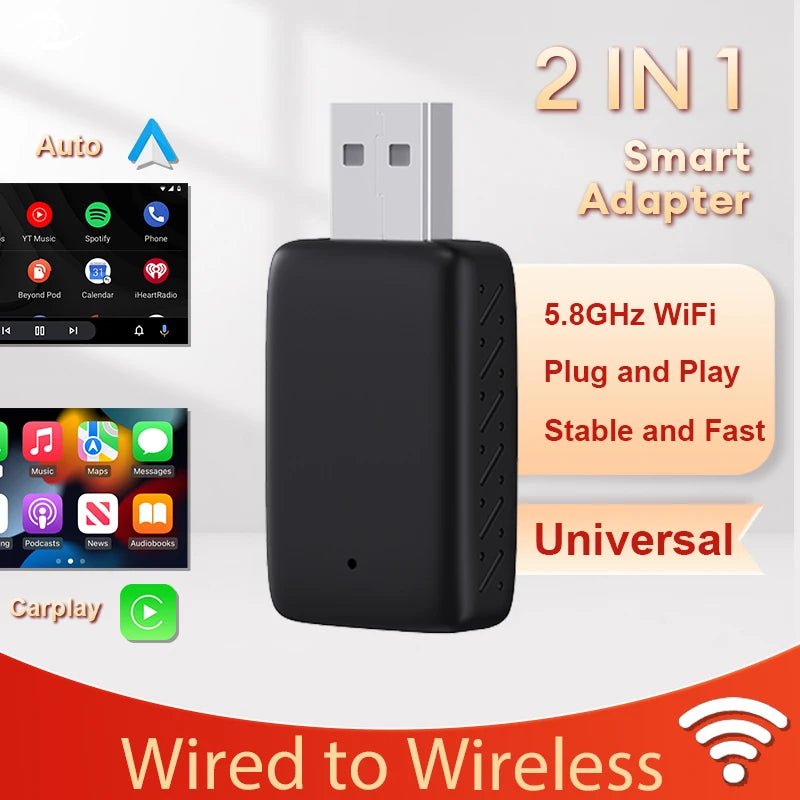 Cat Shop Boys - 2025 New Wired to Wireless CarPlay 2 in1 Mini Adapter Android Auto Smart Box Plug and Play Auto Connection OTA Update Universal