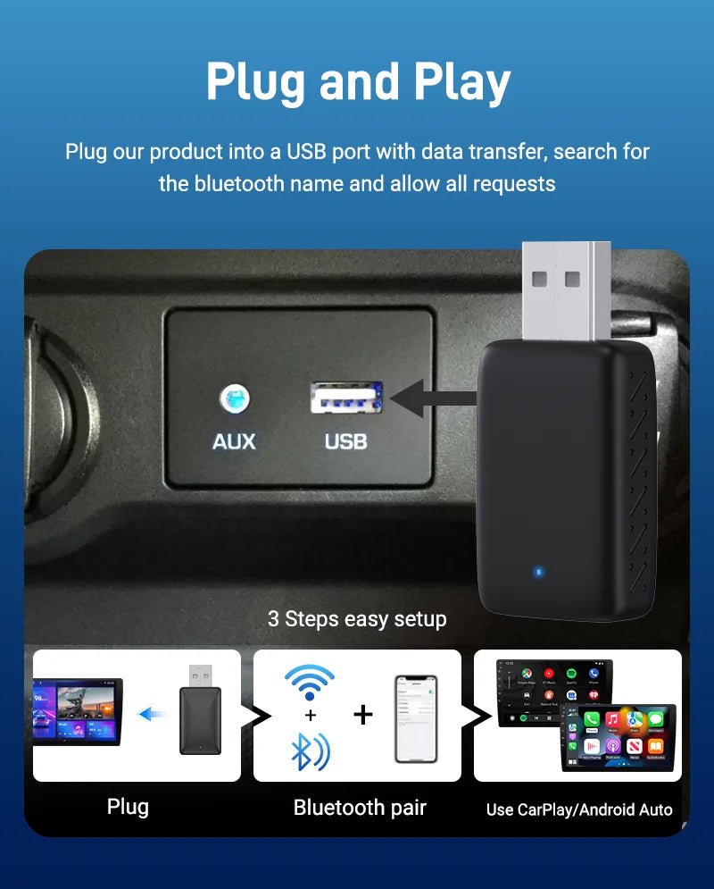 Cat Shop Boys - 2025 New Wired to Wireless CarPlay 2 in1 Mini Adapter Android Auto Smart Box Plug and Play Auto Connection OTA Update Universal