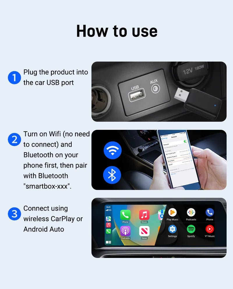 Cat Shop Boys - 2025 New Wired to Wireless CarPlay 2 in1 Mini Adapter Android Auto Smart Box Plug and Play Auto Connection OTA Update Universal