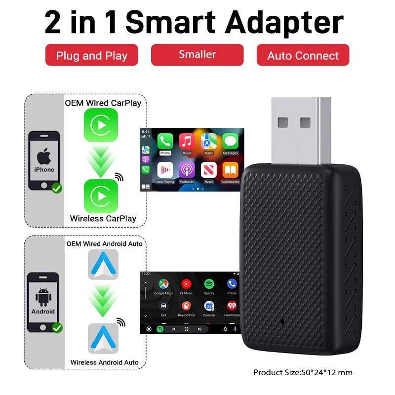 Cat Shop Boys - 2025 New Wired to Wireless CarPlay 2 in1 Mini Adapter Android Auto Smart Box Plug and Play Auto Connection OTA Update Universal