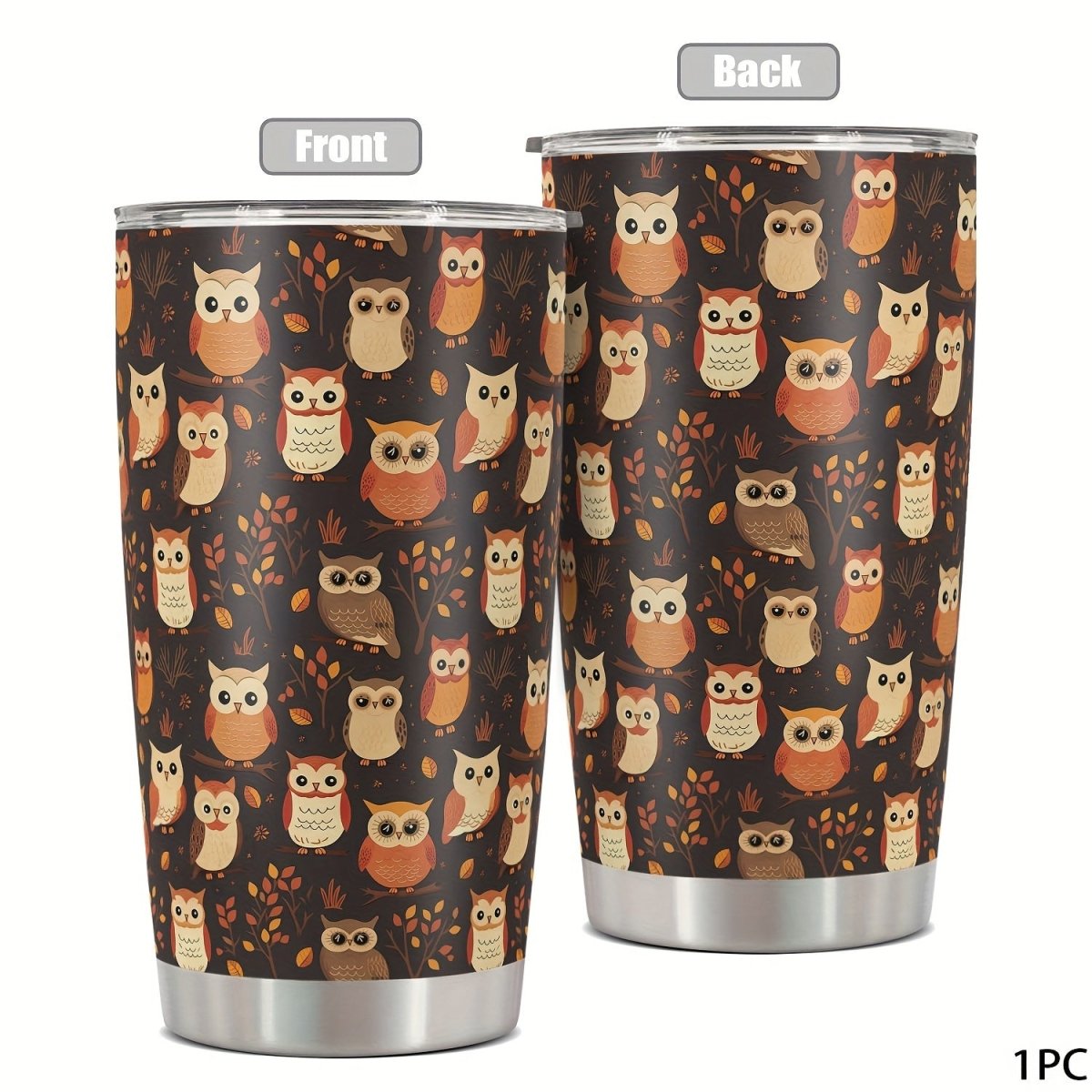 Cat Shop Boys - 20oz Durable Stainless Steel Tumbler with Lid, Owl Print, BPA - Free, Reusable Water Bottle for All Seasons