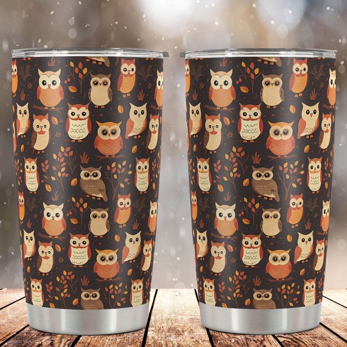 Cat Shop Boys - 20oz Durable Stainless Steel Tumbler with Lid, Owl Print, BPA - Free, Reusable Water Bottle for All Seasons