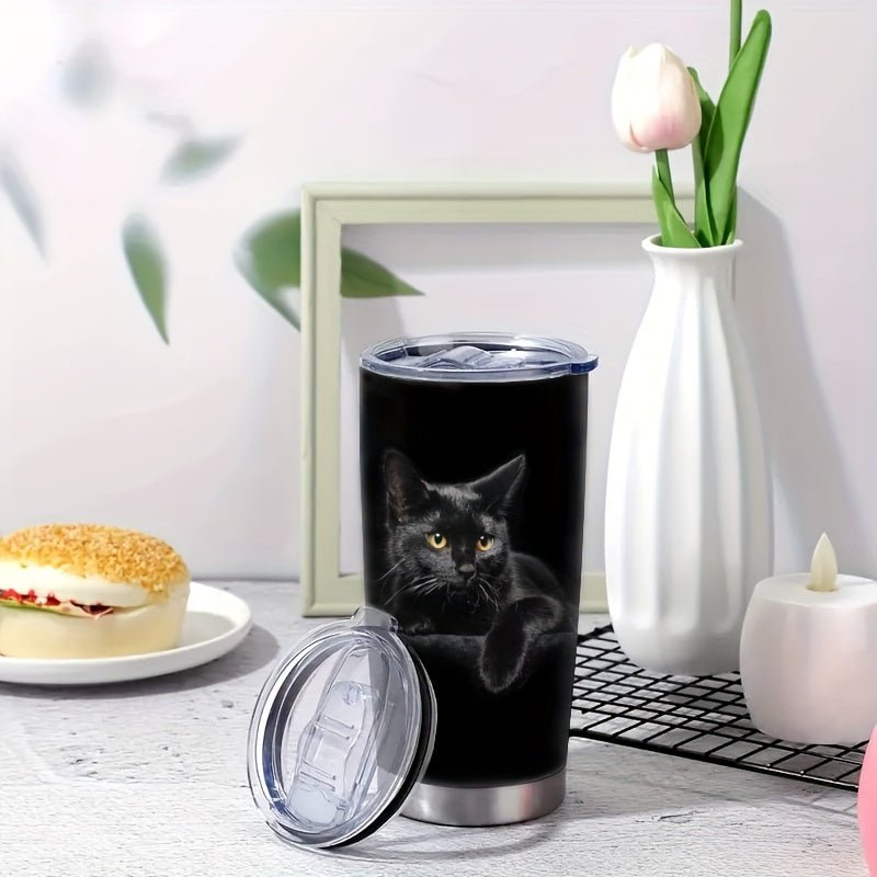 Cat Shop Boys - 20oz Elegant Black Cat Stainless Steel Tumbler with Lid - Double - Walled Insulated Travel Mug for Coffee, Water, Car Use - Ideal Gift for Cat Enthusiasts