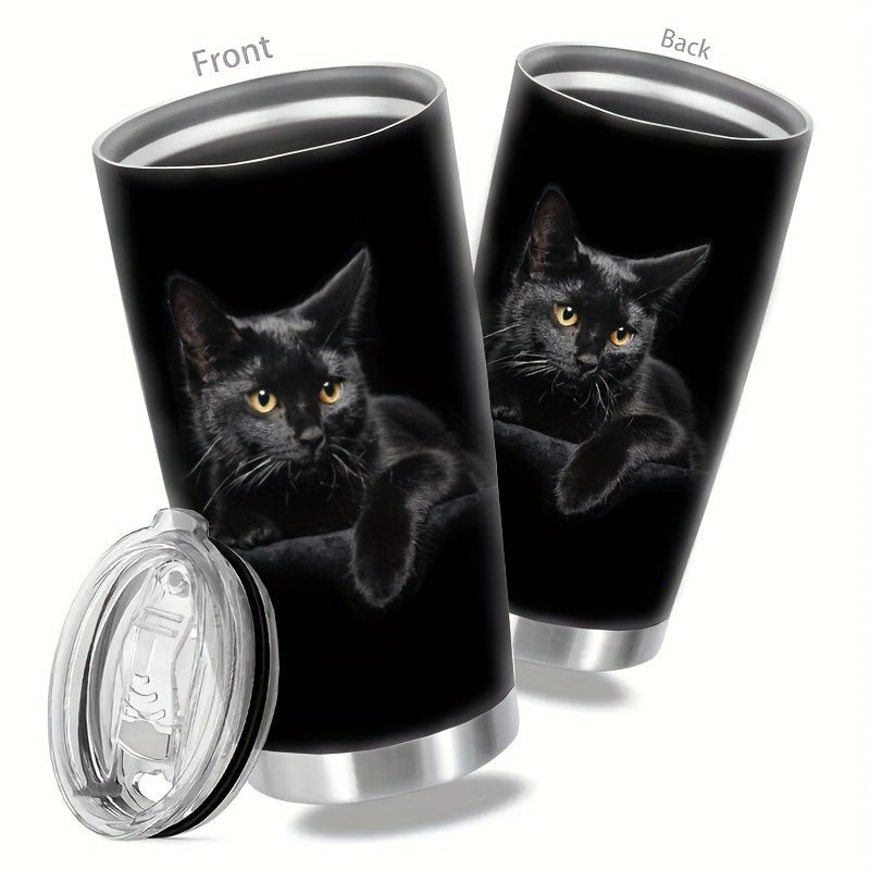 Cat Shop Boys - 20oz Elegant Black Cat Stainless Steel Tumbler with Lid - Double - Walled Insulated Travel Mug for Coffee, Water, Car Use - Ideal Gift for Cat Enthusiasts