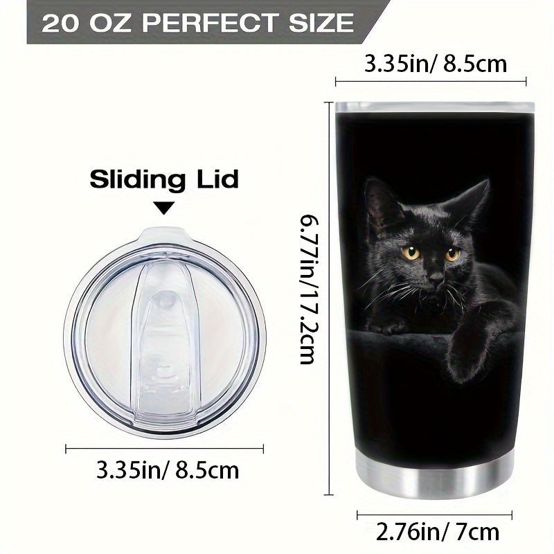 Cat Shop Boys - 20oz Elegant Black Cat Stainless Steel Tumbler with Lid - Double - Walled Insulated Travel Mug for Coffee, Water, Car Use - Ideal Gift for Cat Enthusiasts