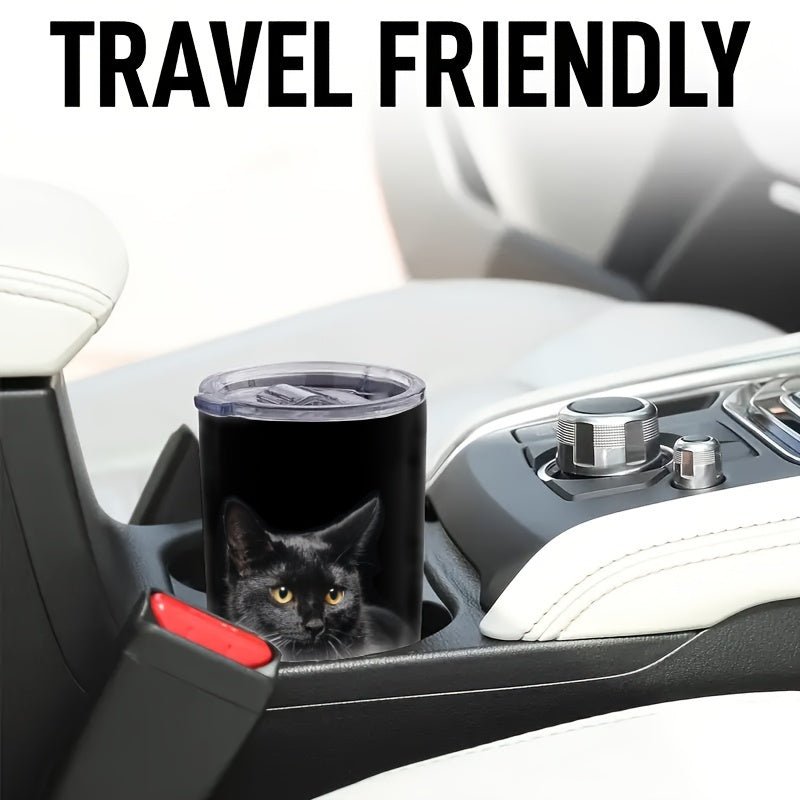 Cat Shop Boys - 20oz Elegant Black Cat Stainless Steel Tumbler with Lid - Double - Walled Insulated Travel Mug for Coffee, Water, Car Use - Ideal Gift for Cat Enthusiasts