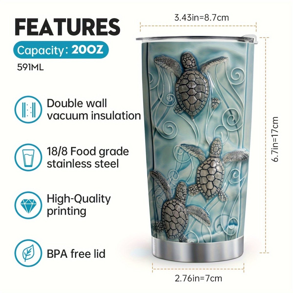 Cat Shop Boys - 20oz Large Insulated Turtle Mug with Lid - Perfect Gift for Turtle Enthusiasts and Women