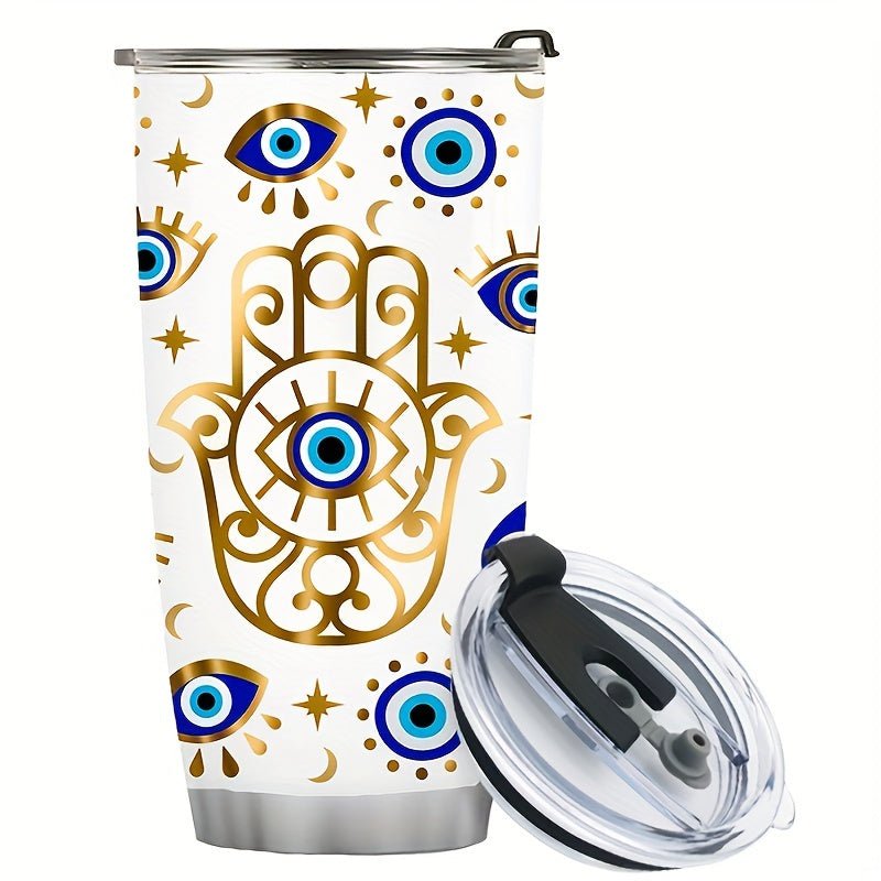 Cat Shop Boys - 20oz Stainless Steel Insulated Coffee Mug with Lid & Straw - Evil Eye Moon Design, Reusable Vacuum Tumbler for Travel, Ideal Birthday Gift