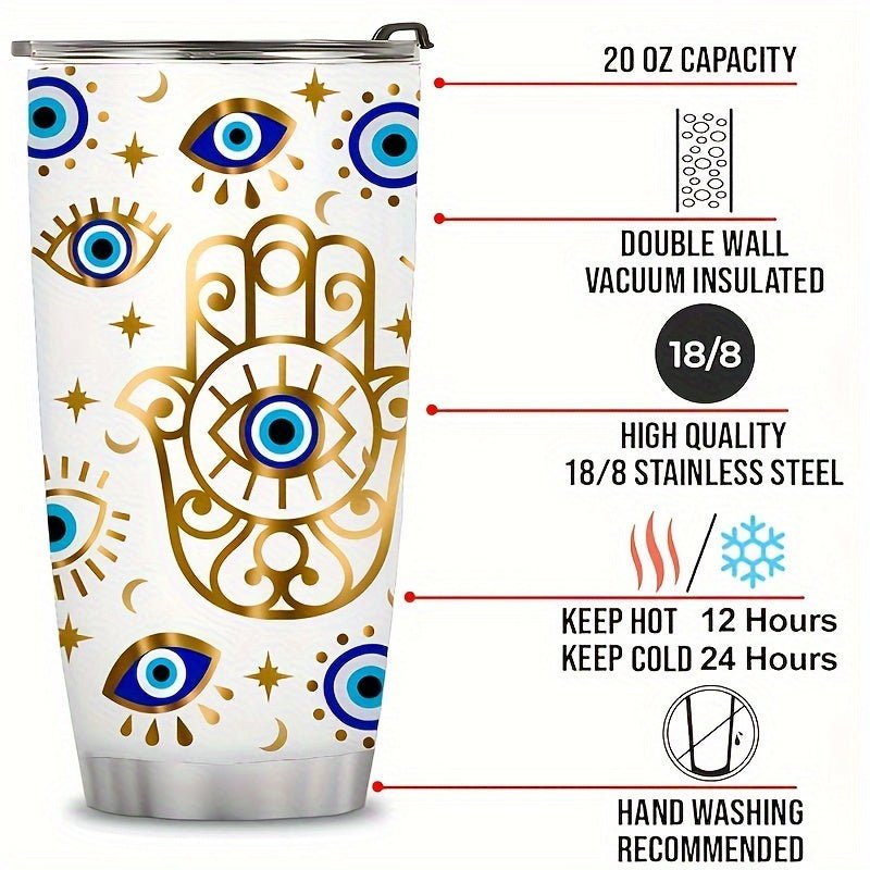 Cat Shop Boys - 20oz Stainless Steel Insulated Coffee Mug with Lid & Straw - Evil Eye Moon Design, Reusable Vacuum Tumbler for Travel, Ideal Birthday Gift