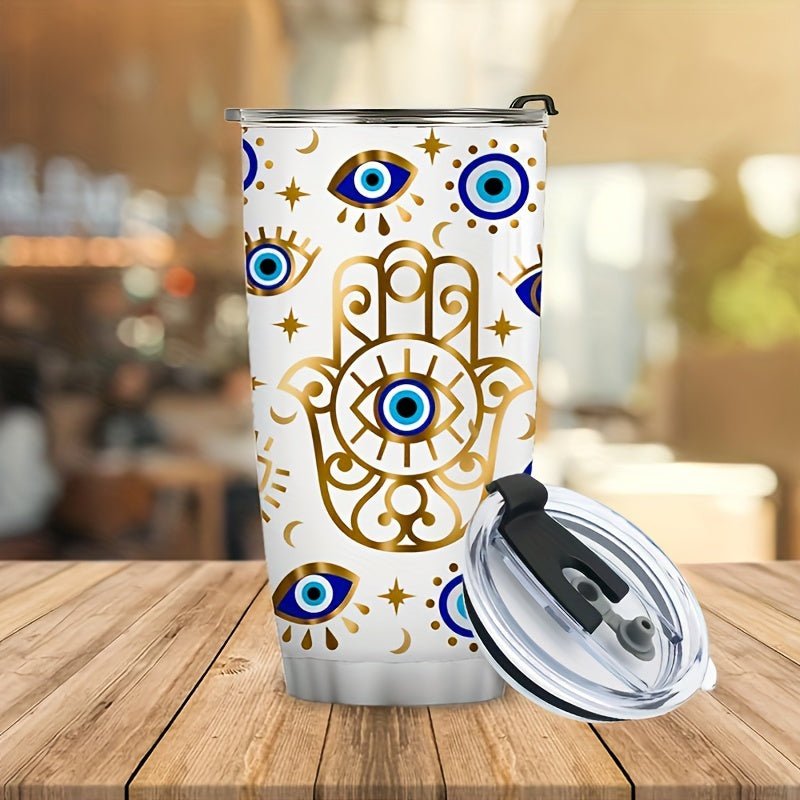 Cat Shop Boys - 20oz Stainless Steel Insulated Coffee Mug with Lid & Straw - Evil Eye Moon Design, Reusable Vacuum Tumbler for Travel, Ideal Birthday Gift