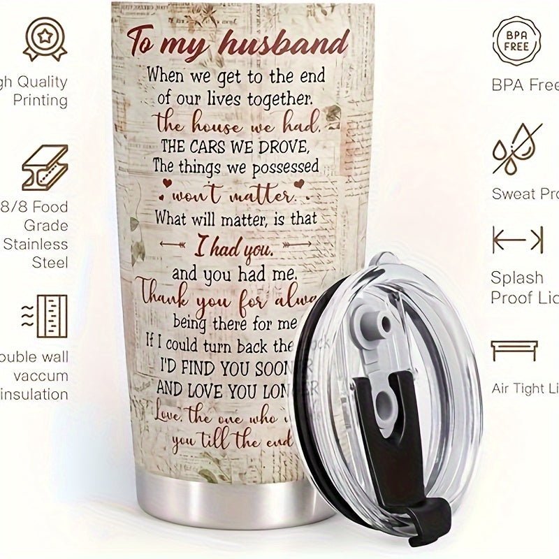 Cat Shop Boys - 20oz Stainless Steel Tumbler with Heartfelt Message for Husband - Ideal for Valentine's, Birthday, Anniversary & Father's Day Gifts - Durable, Reusable Drinkware with Vintage Design, Hand Wash Only