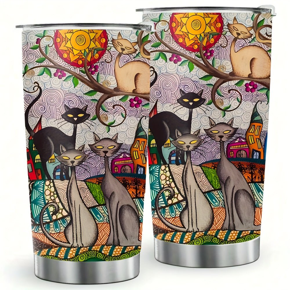 Cat Shop Boys - 20oz Whimsical Cat Stainless Steel Insulated Tumbler - Durable, Reusable, Multi - Purpose Car & Outdoor Coffee Cup with Leak - Proof Lid - Perfect Birthday Gift for Cat Lovers, Family, and Friends