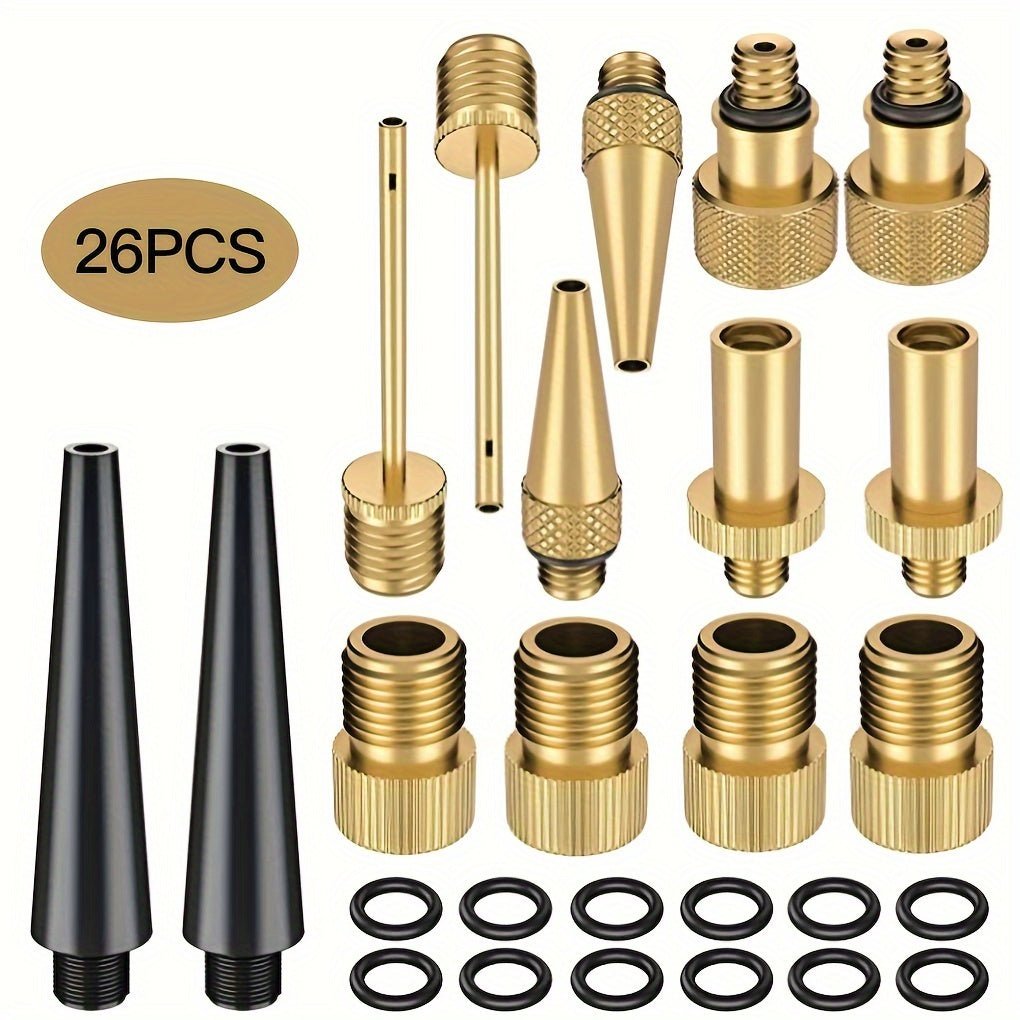 Cat Shop Boys - 26 Pieces Bicycle Valves Adapter, Copper Cycling Pump Adapters Combinations Needles, Inflator Tool Parts For Mountain Bike