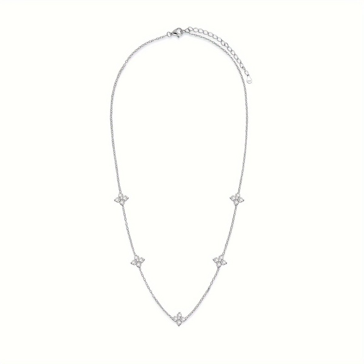 Cat Shop Boys - 2.7g 925 Sterling Silver Four - Leaf Clover Necklace with Artificial Zirconia Accents, Elegant & Cute Chic Everyday Versatile Jewelry