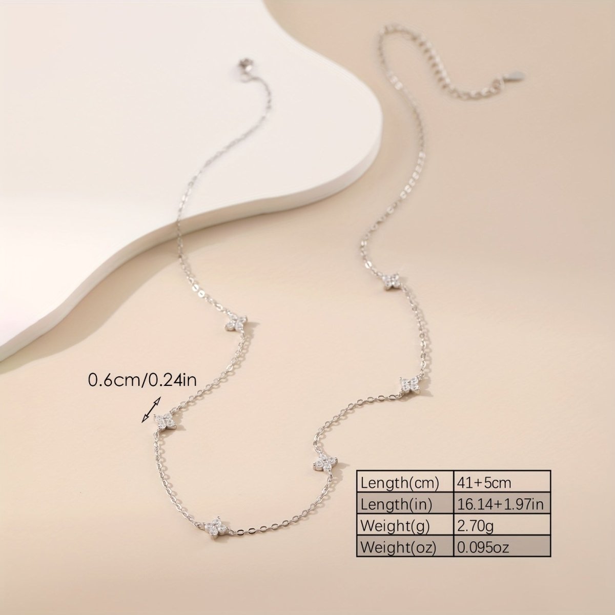 Cat Shop Boys - 2.7g 925 Sterling Silver Four - Leaf Clover Necklace with Artificial Zirconia Accents, Elegant & Cute Chic Everyday Versatile Jewelry