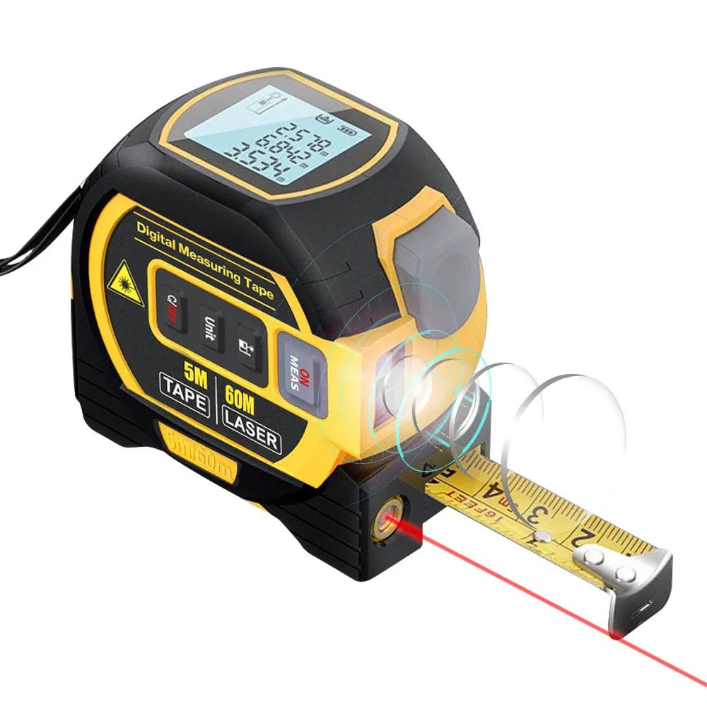 Cat Shop Boys - 3 in 1 Laser Rangefinder 5M Tape Measure Ruler LCD Display with Backlight Distance Meter Building Measurement Device