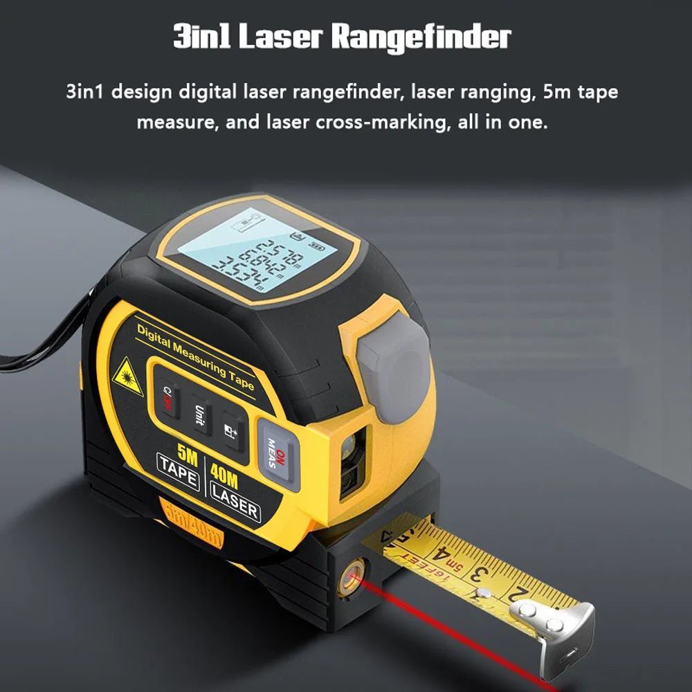 Cat Shop Boys - 3 in 1 Laser Rangefinder 5M Tape Measure Ruler LCD Display with Backlight Distance Meter Building Measurement Device