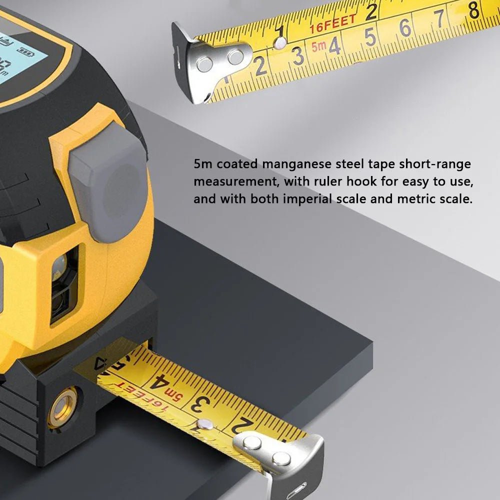 Cat Shop Boys - 3 in 1 Laser Rangefinder 5M Tape Measure Ruler LCD Display with Backlight Distance Meter Building Measurement Device